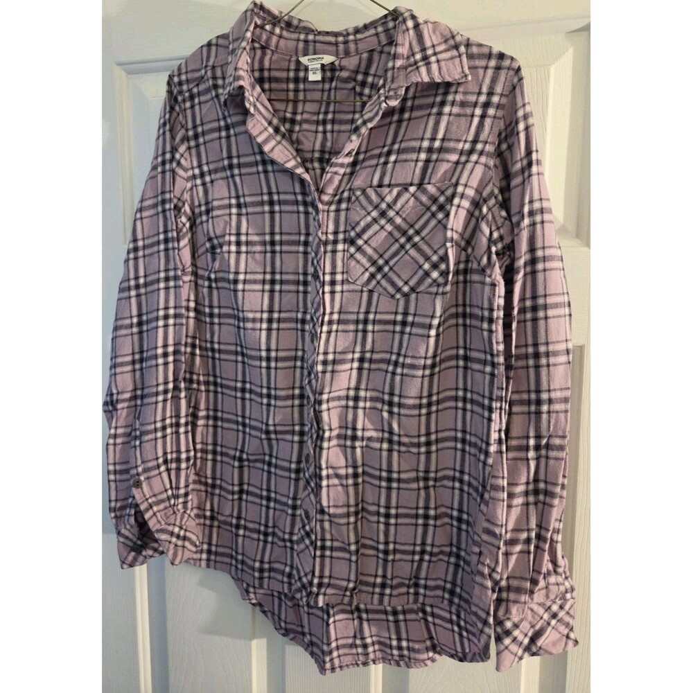 Sonoma Xs Plaid Long Sleeves Button Up Shirt Pocket Extra Small